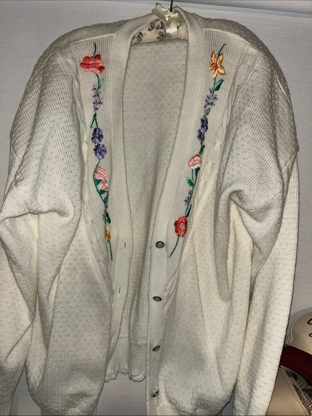 Lucia Embroidered Cream Knit Cardigan Sweater VINTAGE